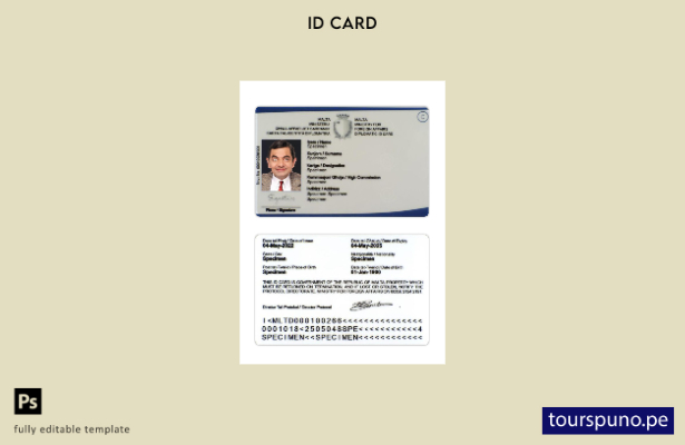 Plantilla de tarjeta de identificación diplomática de Malta lista para imprimir